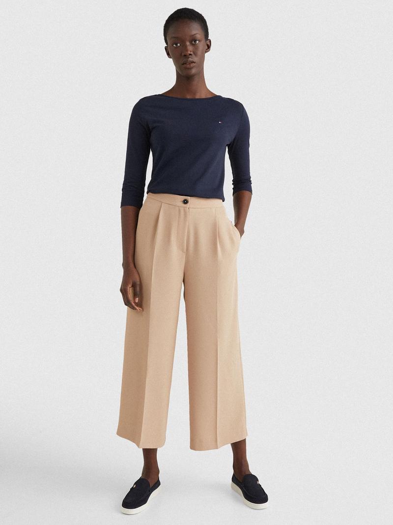 Pantalon Tommy Hilfiger Relaxed Fit Larges-Leg Femme Beige | FR_W21250