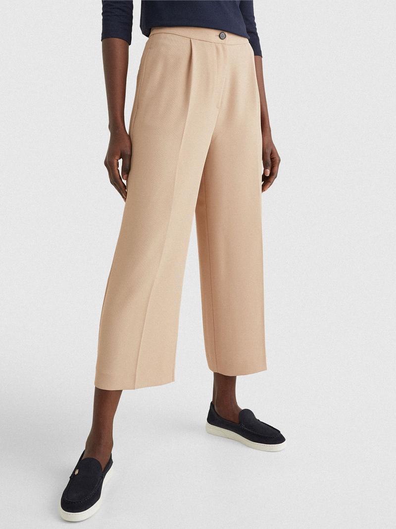 Pantalon Tommy Hilfiger Relaxed Fit Larges-Leg Femme Beige | FR_W21250