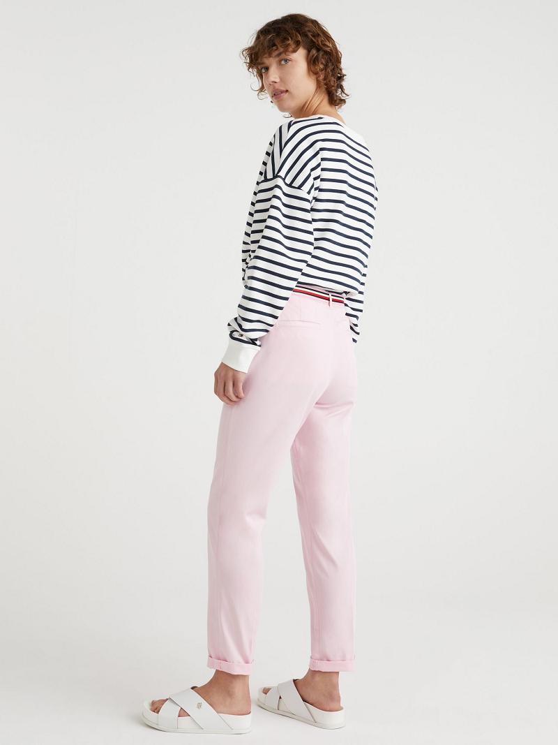 Pantalon Tommy Hilfiger Slim Fit Mid Rise Chino Femme Rose | FR_W21253