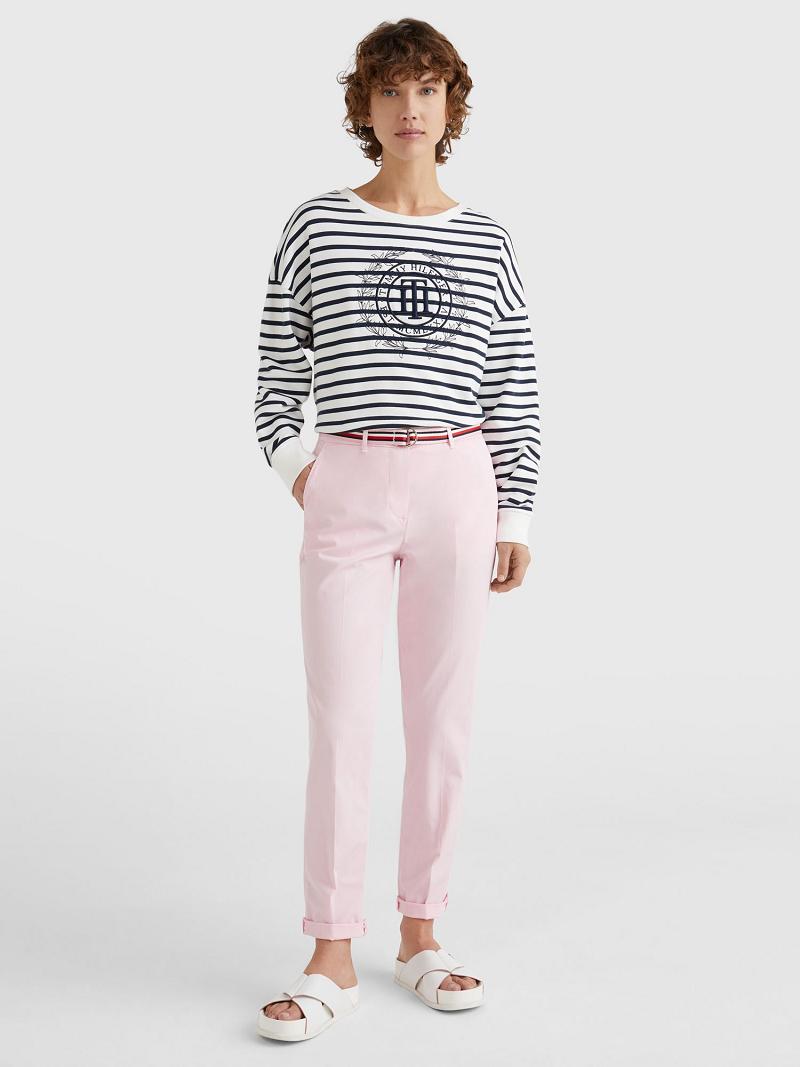 Pantalon Tommy Hilfiger Slim Fit Mid Rise Chino Femme Rose | FR_W21253