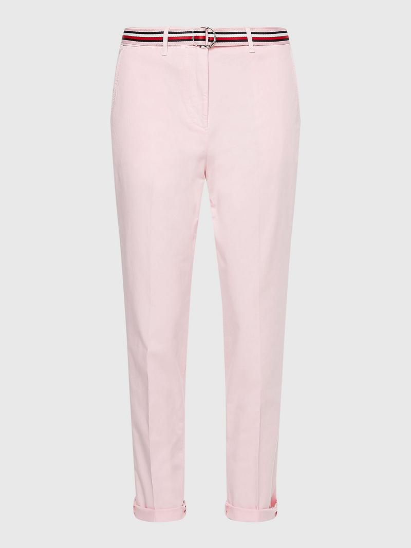 Pantalon Tommy Hilfiger Slim Fit Mid Rise Chino Femme Rose | FR_W21253