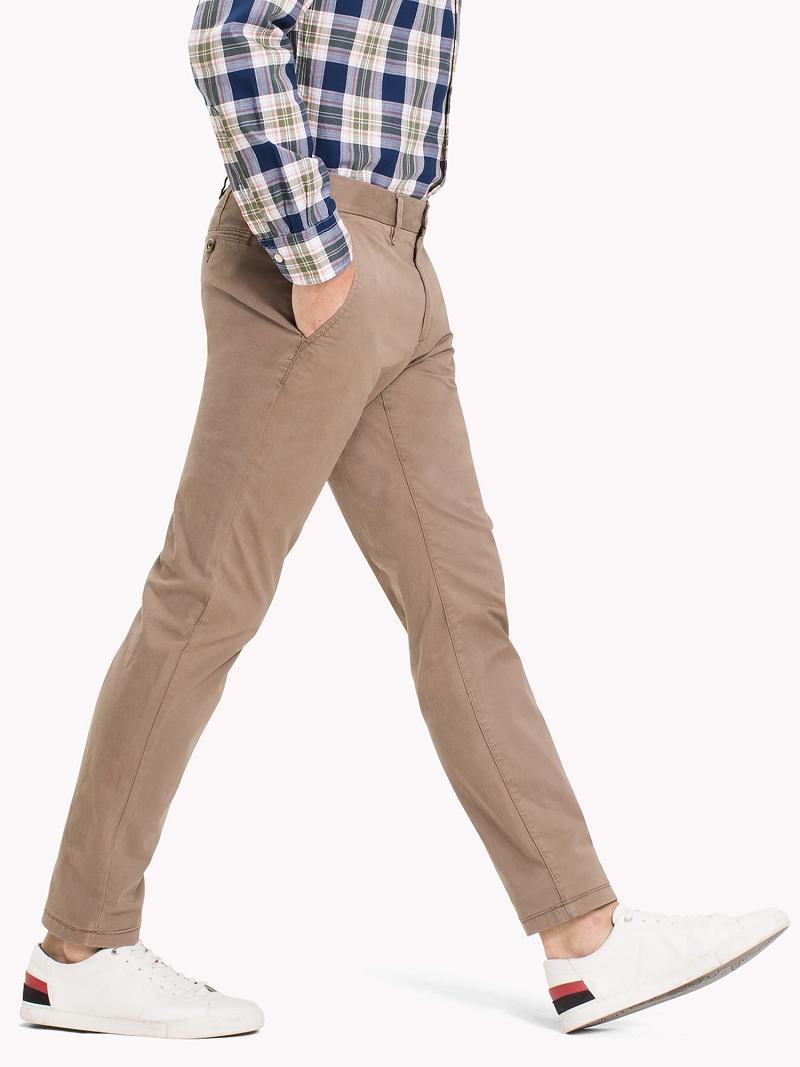 Pantalon Tommy Hilfiger Straight fit stretch organic cotton twill chino Homme Kaki | FR_M31341