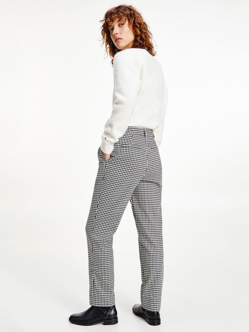 Pantalon Tommy Hilfiger Tapered Houndstooth Femme Noir | FR_W21257