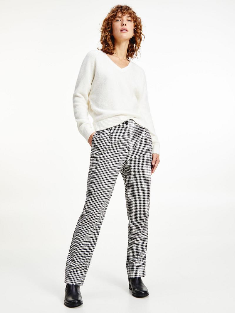 Pantalon Tommy Hilfiger Tapered Houndstooth Femme Noir | FR_W21257