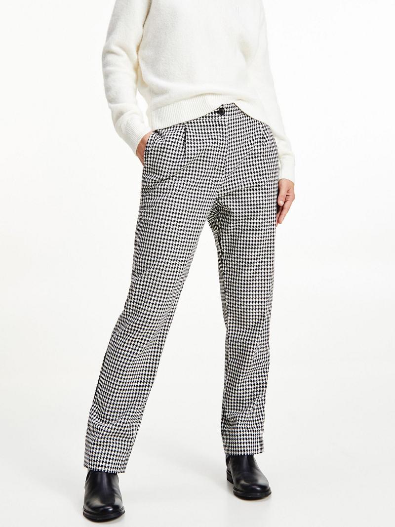 Pantalon Tommy Hilfiger Tapered Houndstooth Femme Noir | FR_W21257