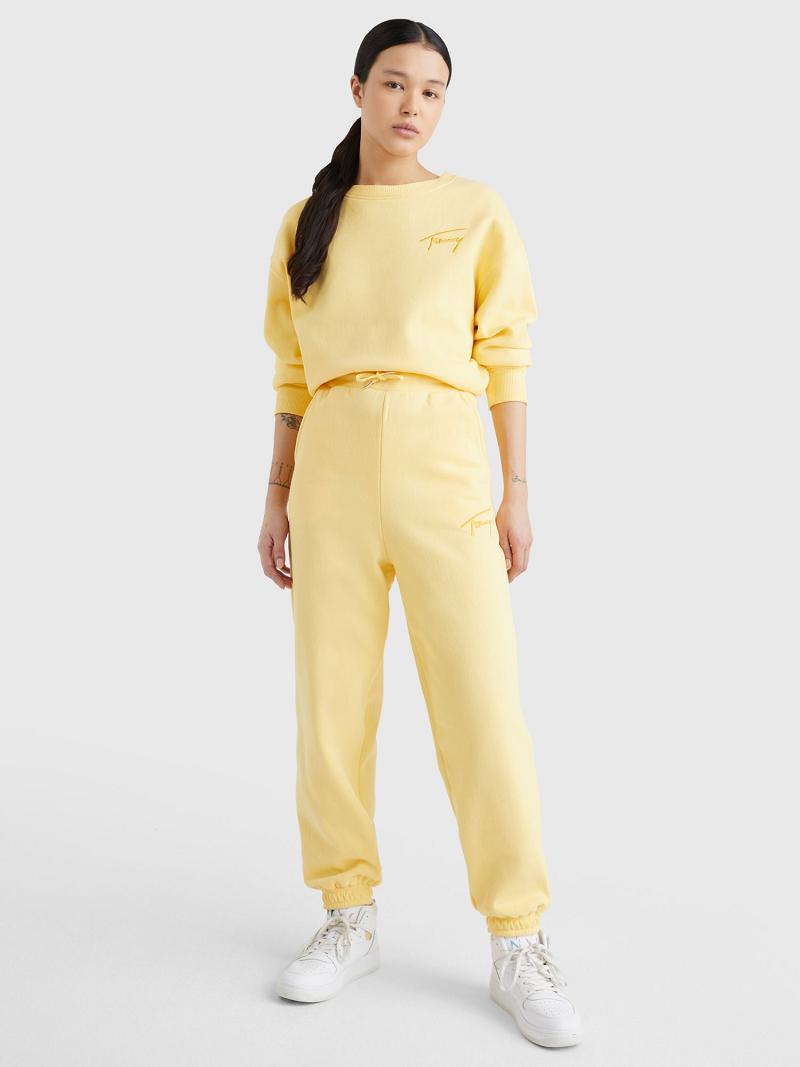 Pantalon Tommy Hilfiger Tommy Signature Sweatpant Femme Jaune | FR_W21259