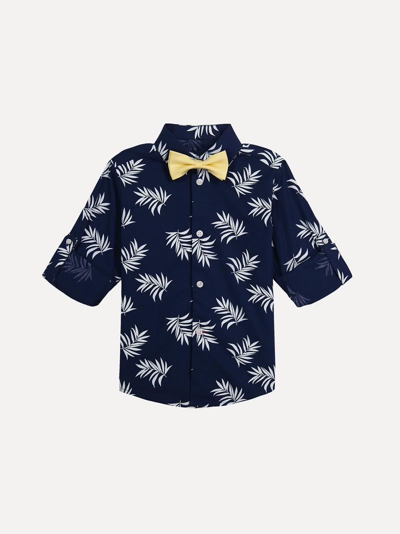 Pantalons Tommy Hilfiger Little Palm Print Shirt, and Bow Tie Set Enfant Bleu | FR_B2221