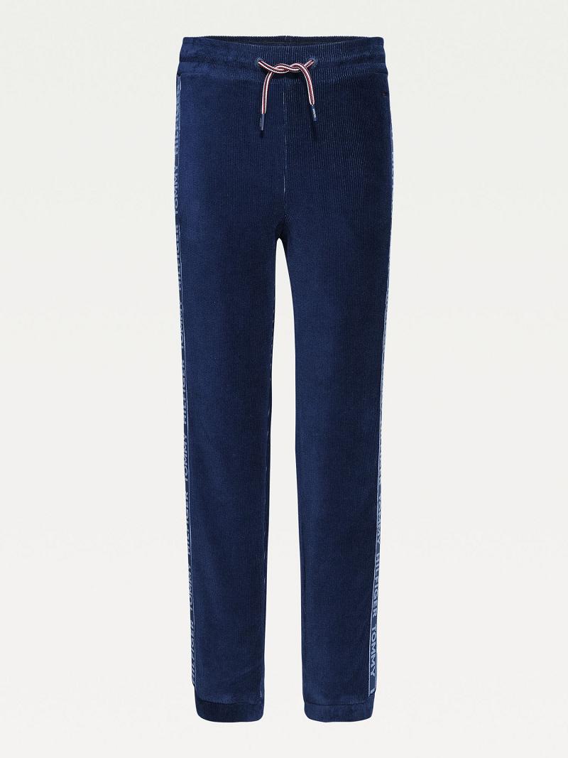 Pantalons Tommy Hilfiger Logo Tape Velour Jogger Enfant Bleu Marine | FR_G1287