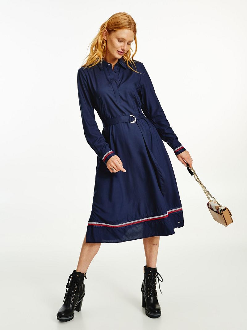 Peignoir Tommy Hilfiger Belted Polo Midi Femme Bleu | FR_W21045