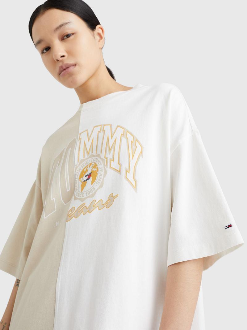 Peignoir Tommy Hilfiger Collegiate Split Logo T-Shirt Femme Blanche | FR_W21048