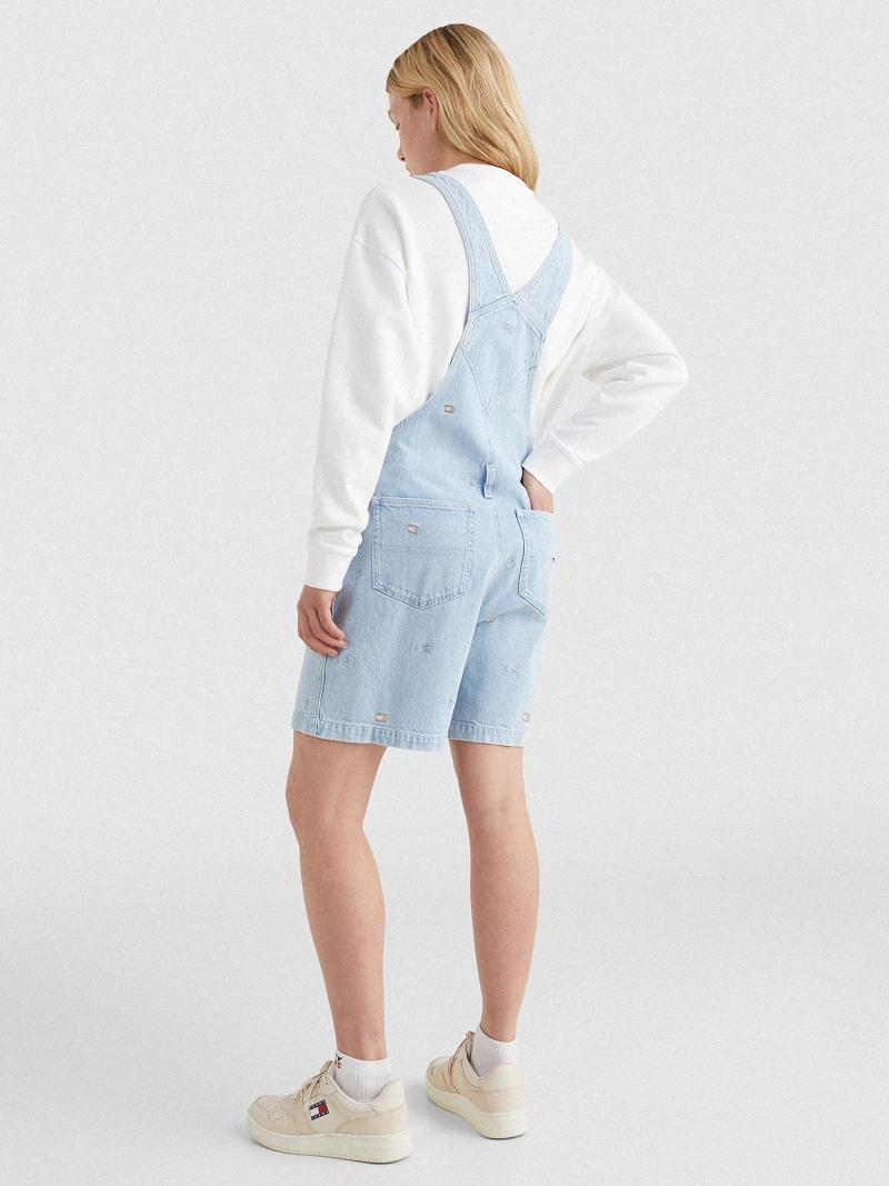 Peignoir Tommy Hilfiger Denim Overall Flag Corta Femme Bleu | FR_W21057