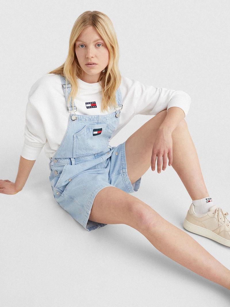 Peignoir Tommy Hilfiger Denim Overall Flag Corta Femme Bleu | FR_W21057