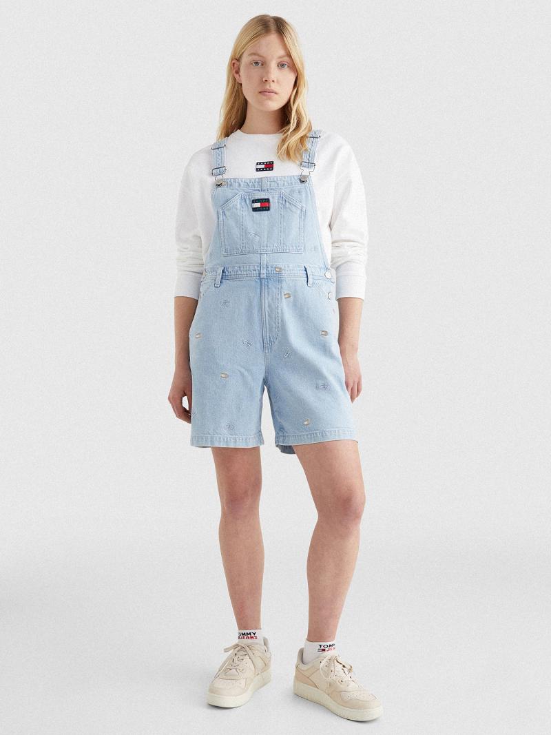 Peignoir Tommy Hilfiger Denim Overall Flag Corta Femme Bleu | FR_W21057