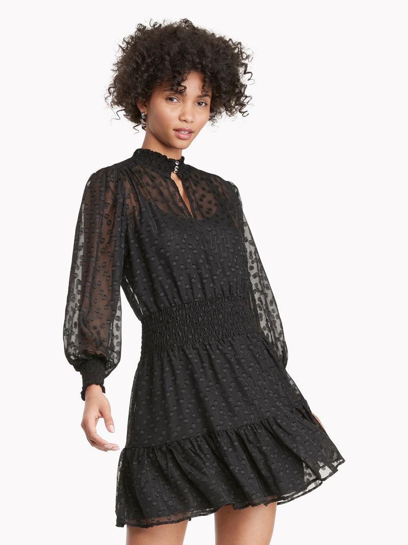 Peignoir Tommy Hilfiger Essential Curve Dot Print Chiffon Femme Noir | FR_W21063