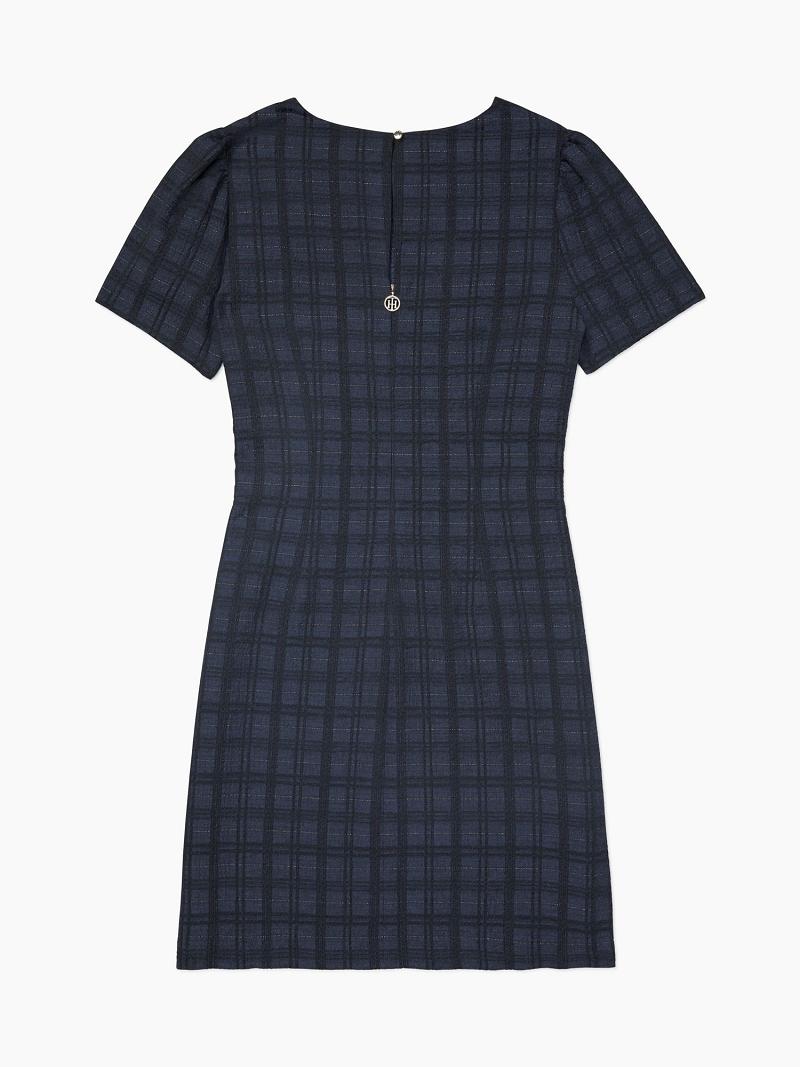 Peignoir Tommy Hilfiger Essential Plaid Shimmer Shift Femme Bleu Marine | FR_W21072