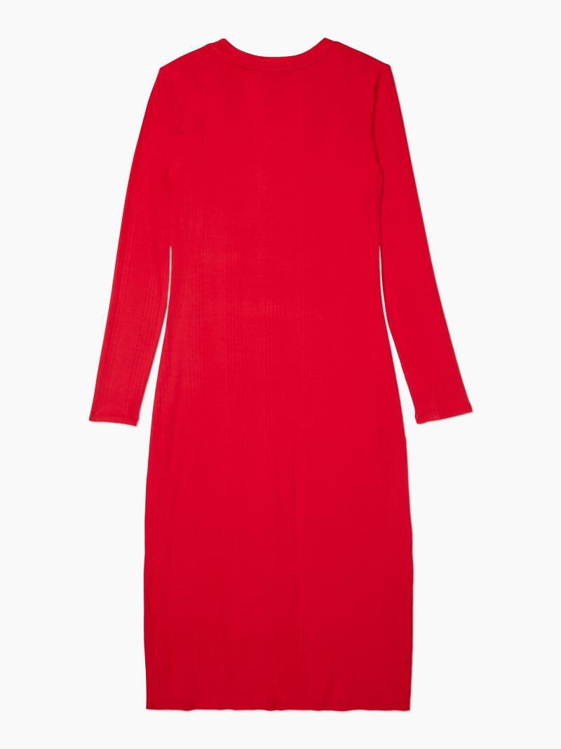 Peignoir Tommy Hilfiger Essential Ribbed Midi Femme Rouge | FR_W21073