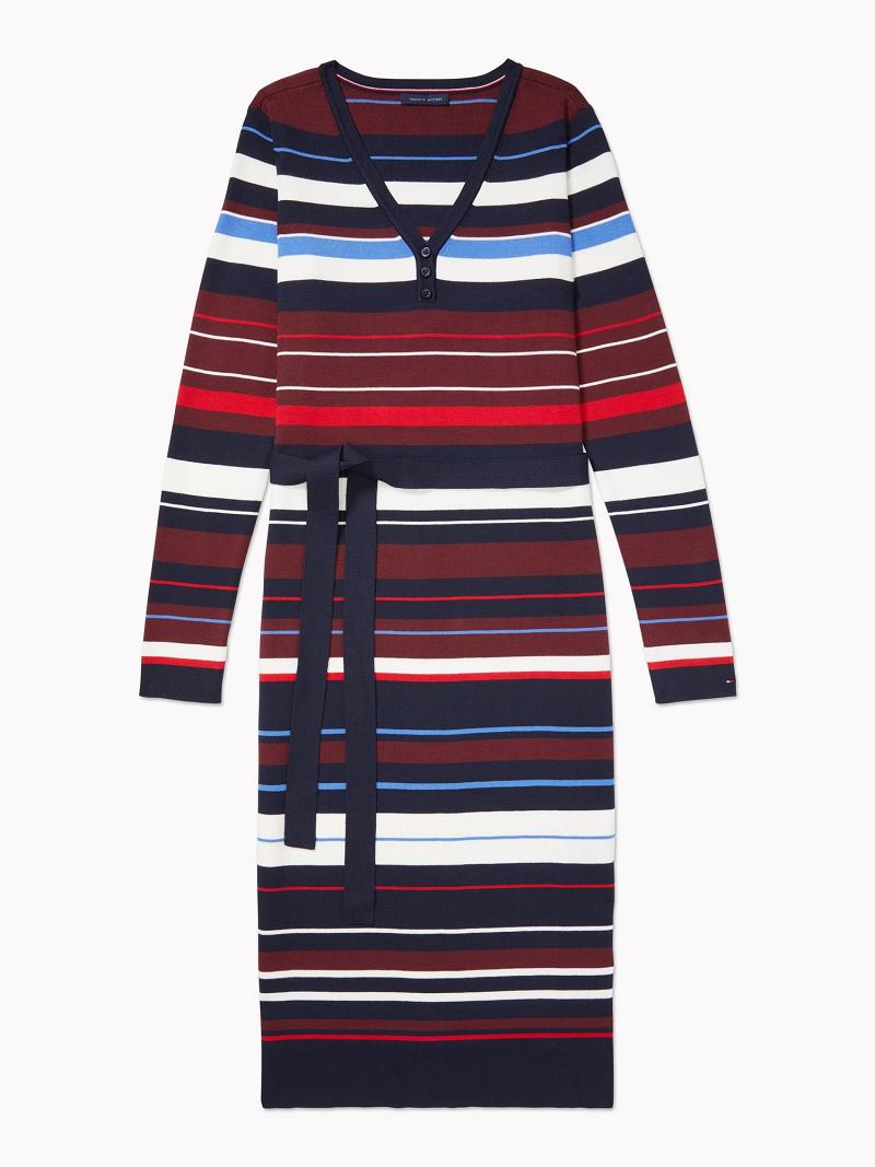 Peignoir Tommy Hilfiger Essential Stripe Henley Femme Bleu Marine Multicolore | FR_W21079