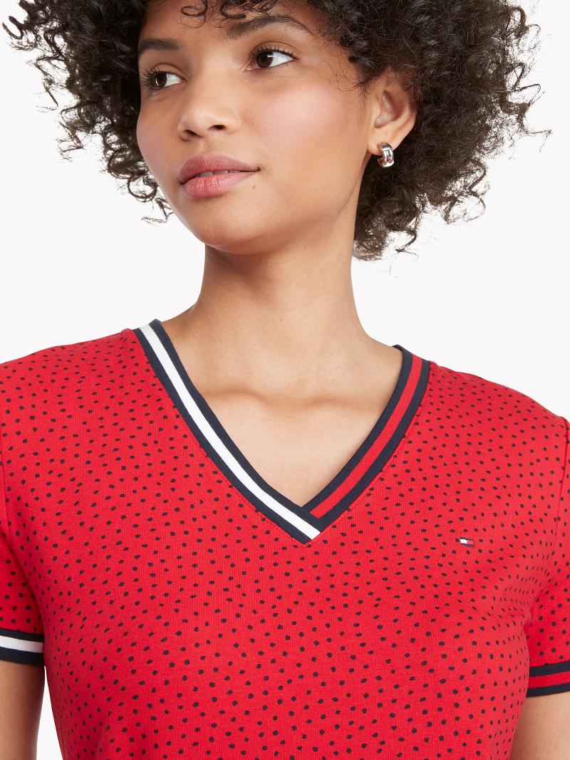 Peignoir Tommy Hilfiger Essential V-Neck Dot Print Femme Rouge | FR_W21082