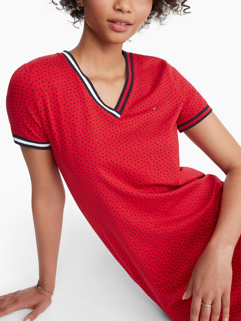 Peignoir Tommy Hilfiger Essential V-Neck Dot Print Femme Rouge | FR_W21082