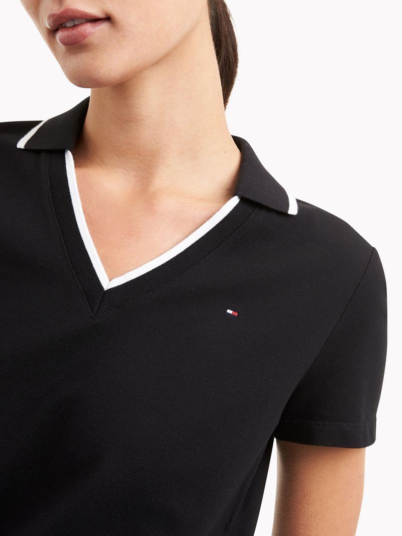 Peignoir Tommy Hilfiger Essential V-Neck Polo Femme Noir | FR_W21084