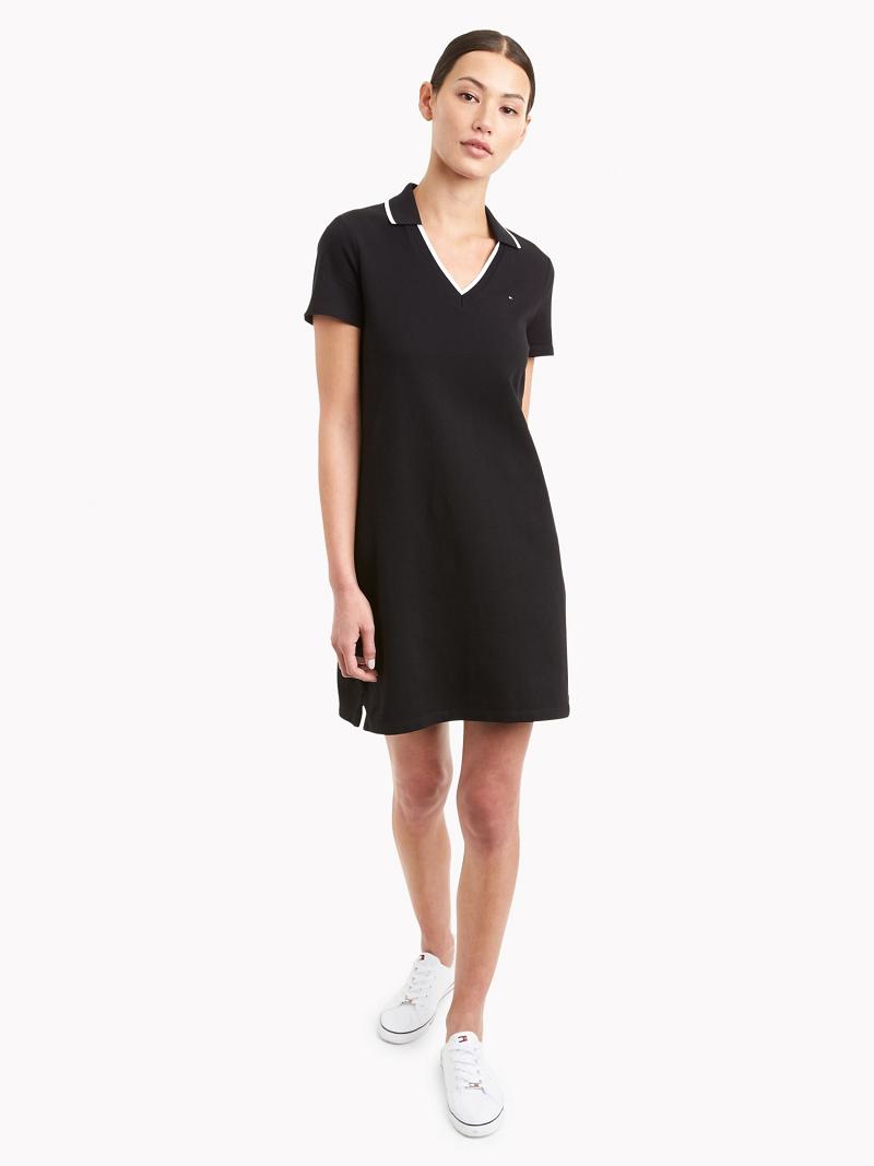 Peignoir Tommy Hilfiger Essential V-Neck Polo Femme Noir | FR_W21084