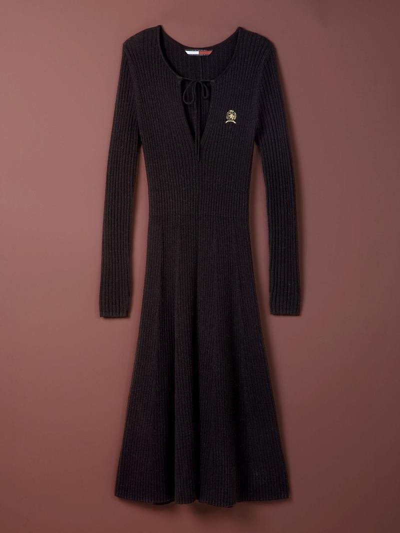 Peignoir Tommy Hilfiger Fine Wool Crest Pull Femme Noir | FR_W21086