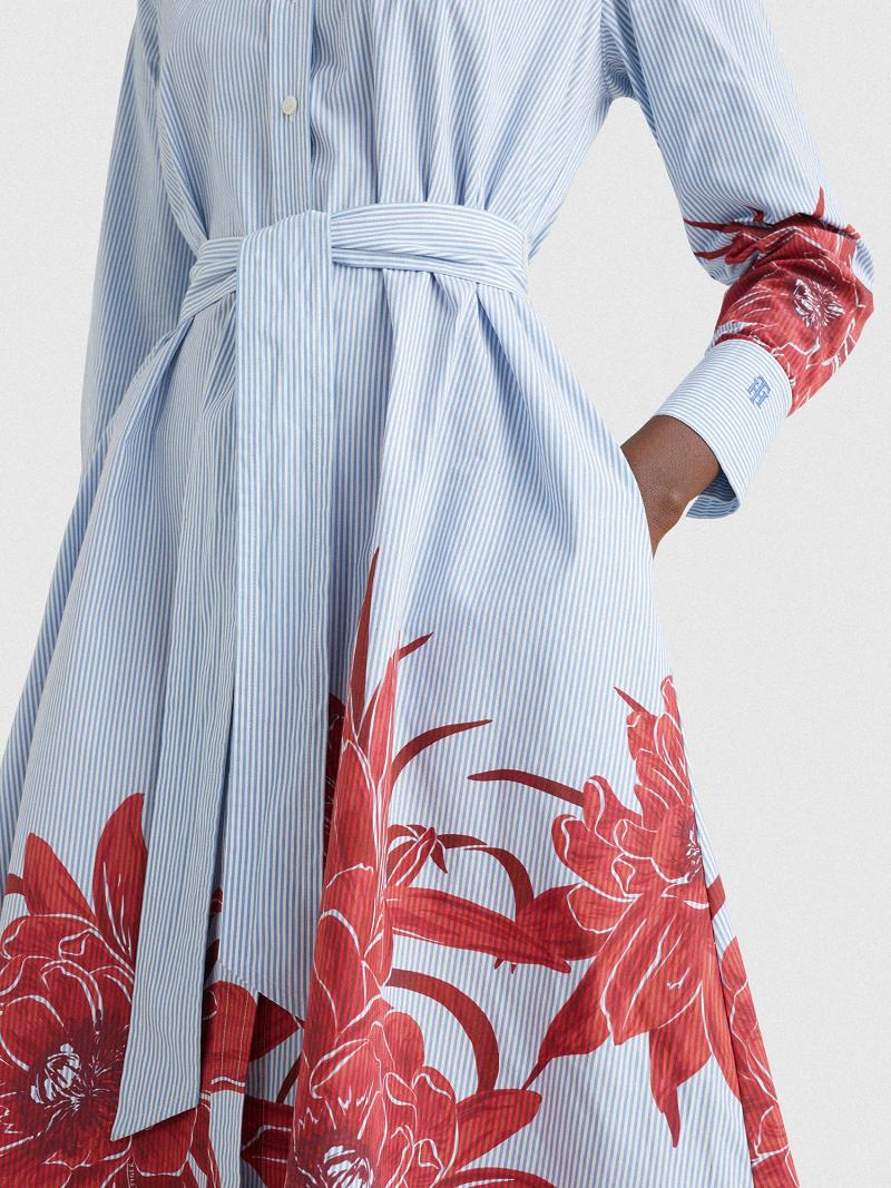 Peignoir Tommy Hilfiger Floral Stripe Midi Shirtdress Femme Bleu | FR_W21091