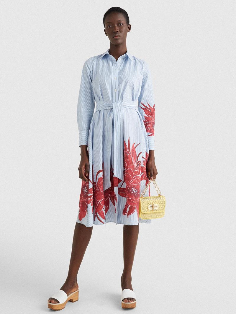 Peignoir Tommy Hilfiger Floral Stripe Midi Shirtdress Femme Bleu | FR_W21091