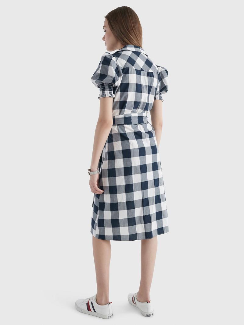 Peignoir Tommy Hilfiger Gingham Print Shirtdress Femme Bleu Blanche | FR_W21094