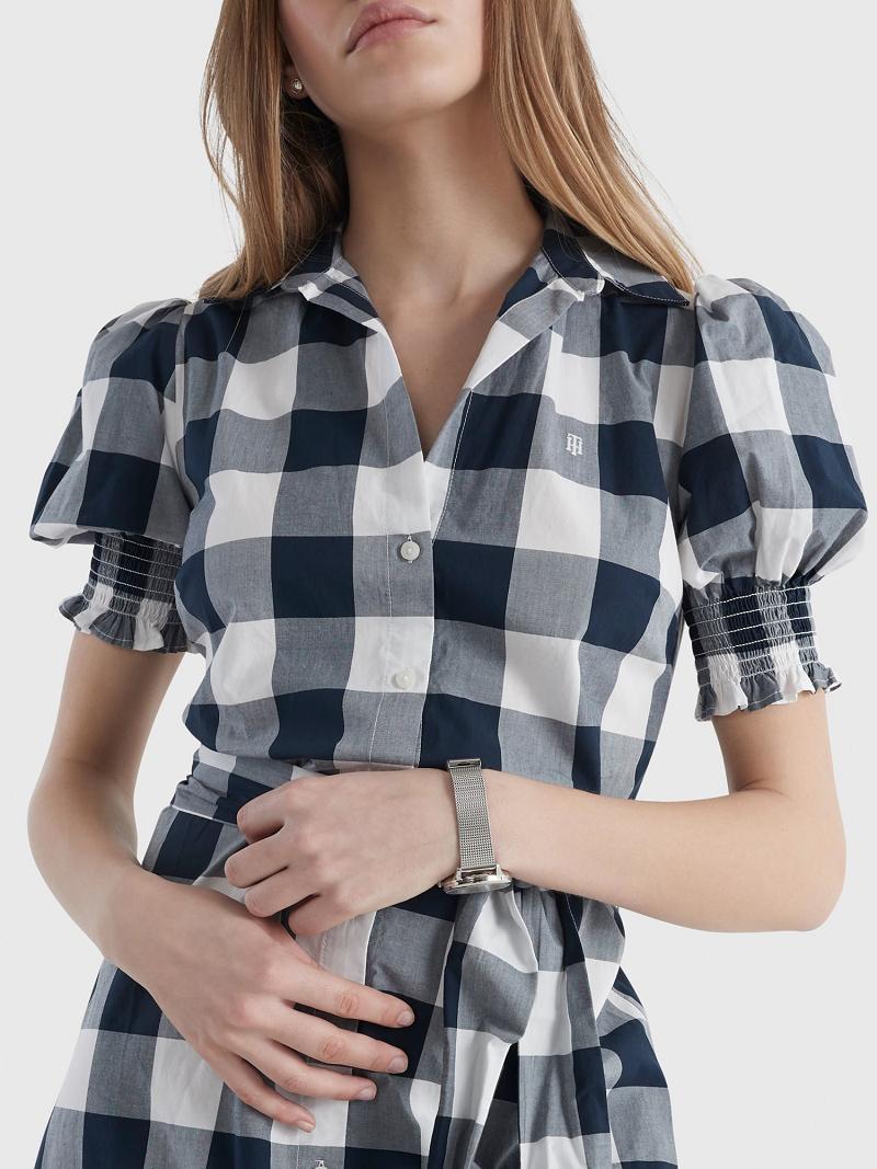 Peignoir Tommy Hilfiger Gingham Print Shirtdress Femme Bleu Blanche | FR_W21094