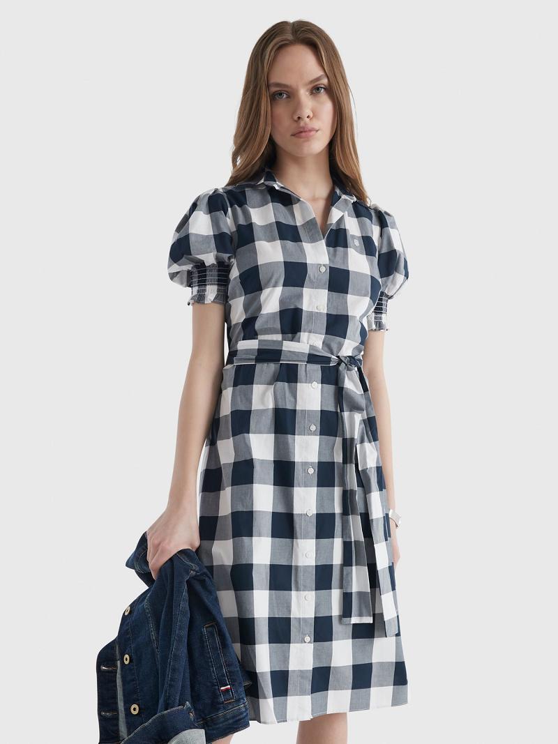 Peignoir Tommy Hilfiger Gingham Print Shirtdress Femme Bleu Blanche | FR_W21094