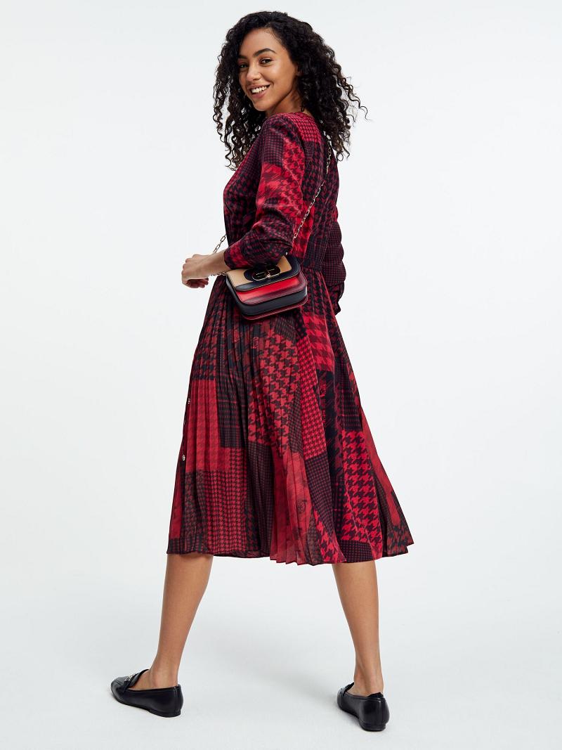 Peignoir Tommy Hilfiger Icon Houndstooth Patchwork Midi Femme Rouge | FR_W21096