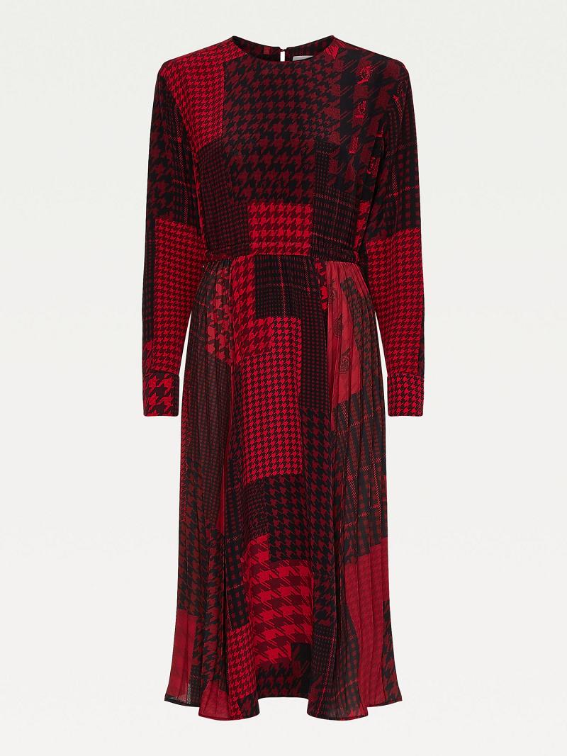 Peignoir Tommy Hilfiger Icon Houndstooth Patchwork Midi Femme Rouge | FR_W21096