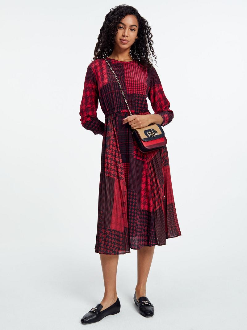 Peignoir Tommy Hilfiger Icon Houndstooth Patchwork Midi Femme Rouge | FR_W21096