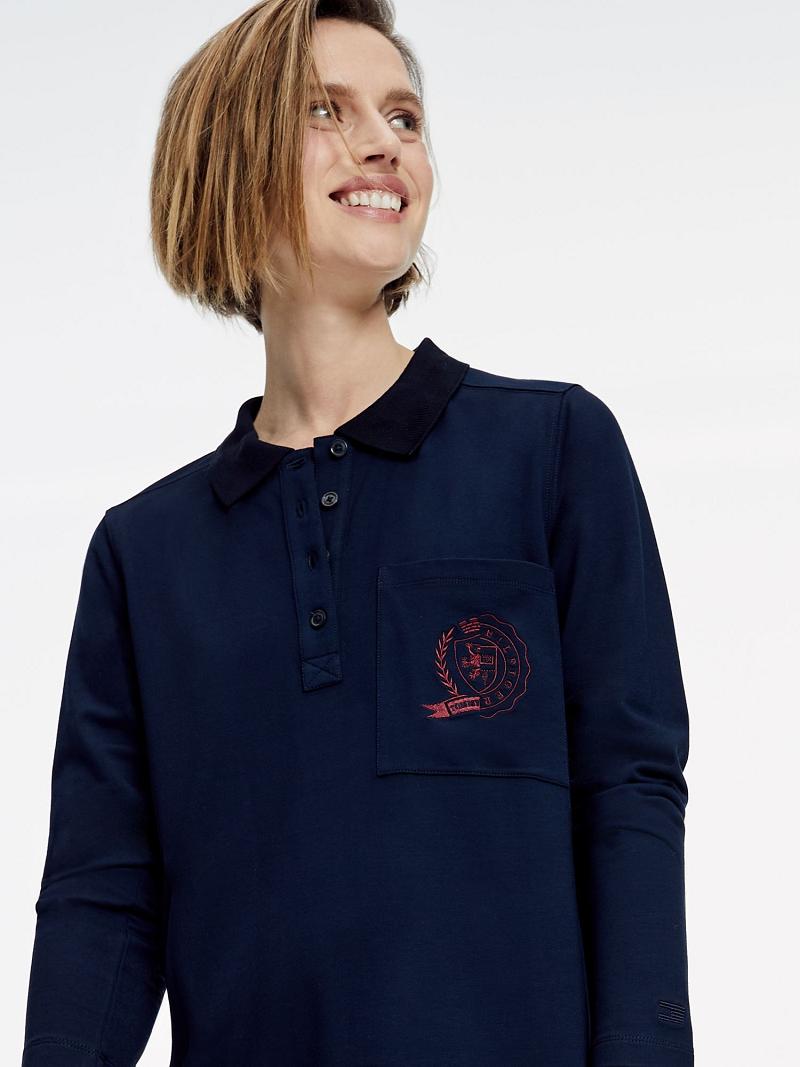 Peignoir Tommy Hilfiger Icon Pleated Polo Femme Bleu | FR_W21097