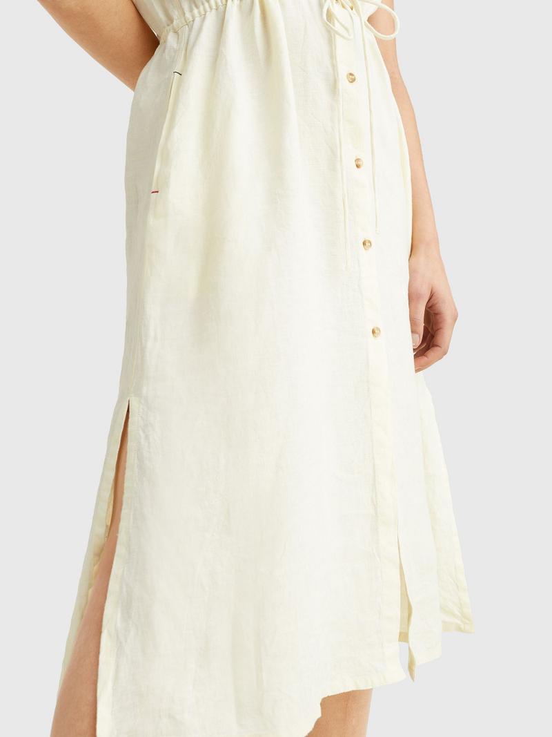 Peignoir Tommy Hilfiger Linen Midi Shirtdress Femme Jaune | FR_W21100