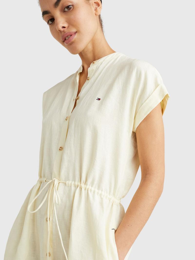 Peignoir Tommy Hilfiger Linen Midi Shirtdress Femme Jaune | FR_W21100