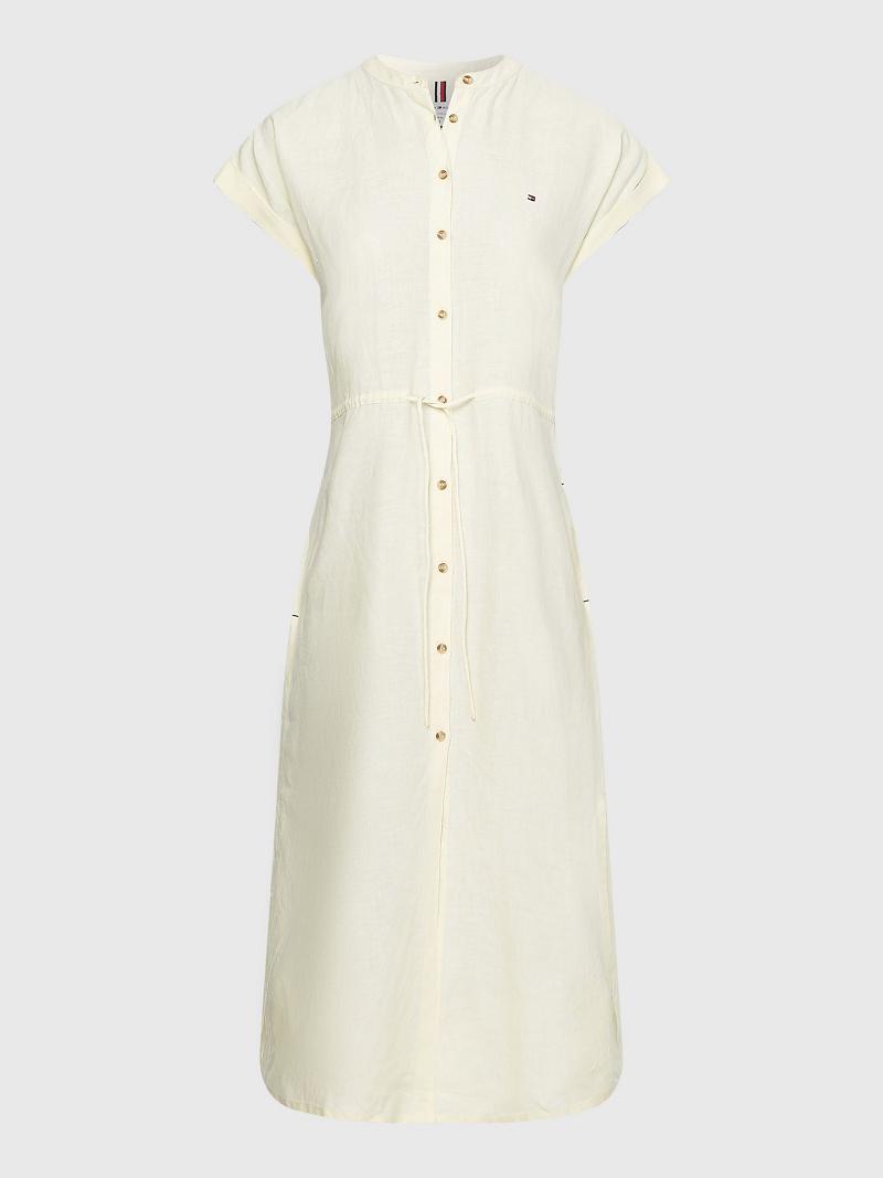 Peignoir Tommy Hilfiger Linen Midi Shirtdress Femme Jaune | FR_W21100