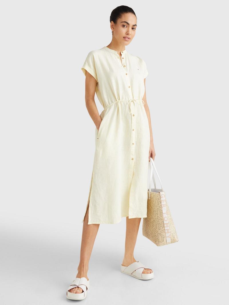 Peignoir Tommy Hilfiger Linen Midi Shirtdress Femme Jaune | FR_W21100