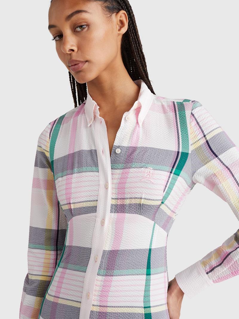 Peignoir Tommy Hilfiger Madras Maxi Shirt Femme Blanche Rose | FR_W21102