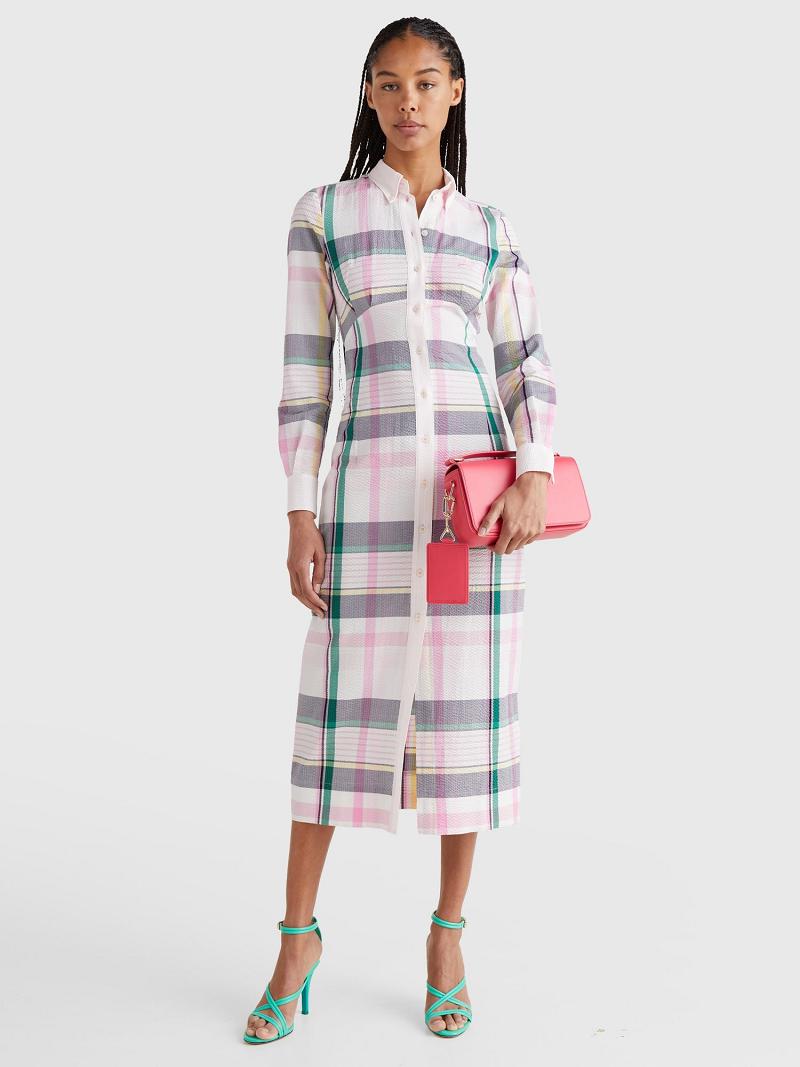 Peignoir Tommy Hilfiger Madras Maxi Shirt Femme Blanche Rose | FR_W21102