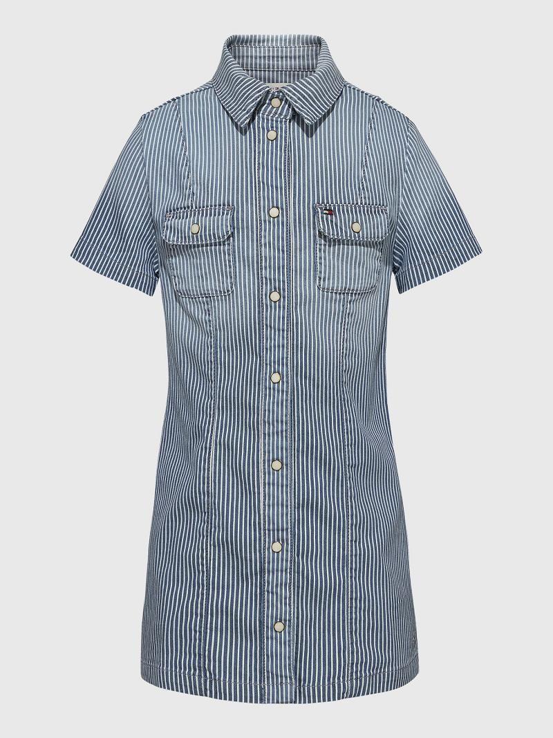 Peignoir Tommy Hilfiger Pinstripe Shirtdress Enfant Bleu | FR_G1078