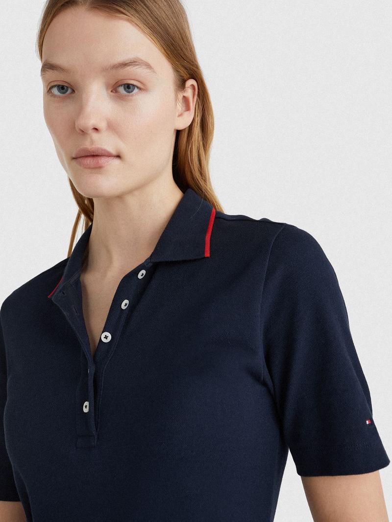 Peignoir Tommy Hilfiger Pique Pleated Polo Femme Bleu Marine | FR_W21104