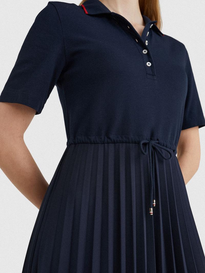 Peignoir Tommy Hilfiger Pique Pleated Polo Femme Bleu Marine | FR_W21104