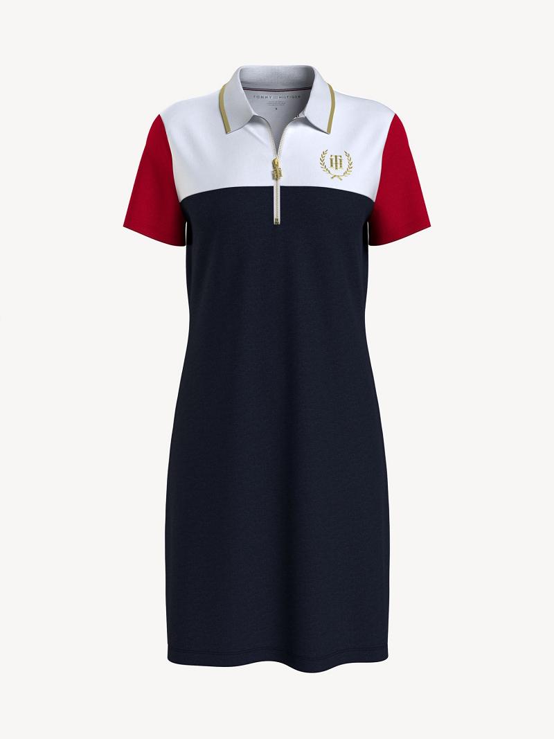 Peignoir Tommy Hilfiger Quarter-Zip Colorblock Polo Femme Bleu | FR_W21107