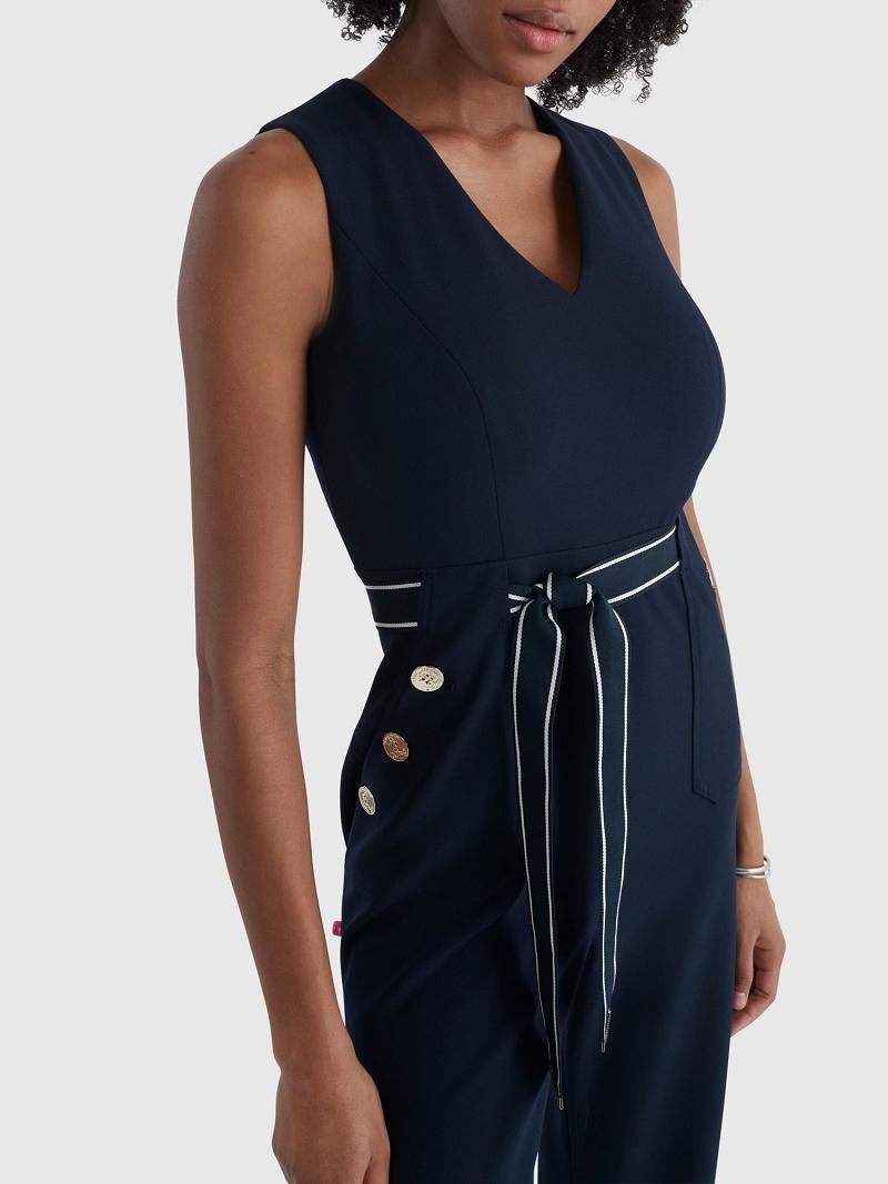 Peignoir Tommy Hilfiger Sans Manches Belted Jumpsuit Femme Bleu | FR_W21119