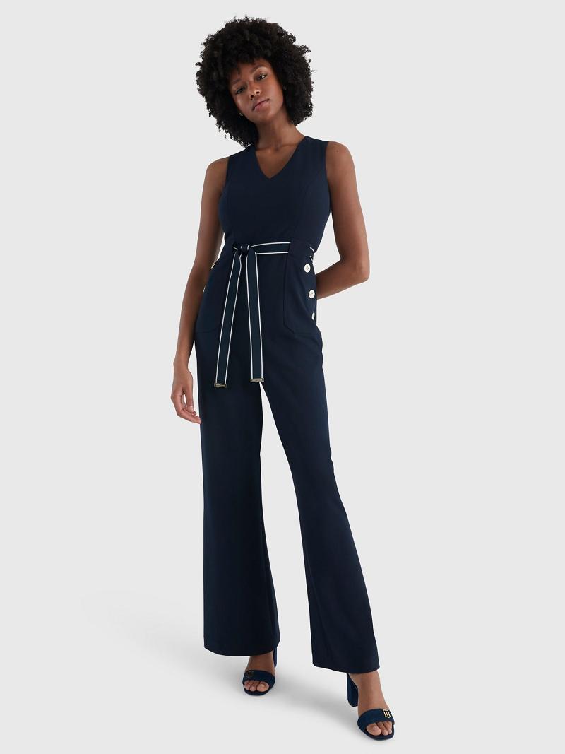 Peignoir Tommy Hilfiger Sans Manches Belted Jumpsuit Femme Bleu | FR_W21119