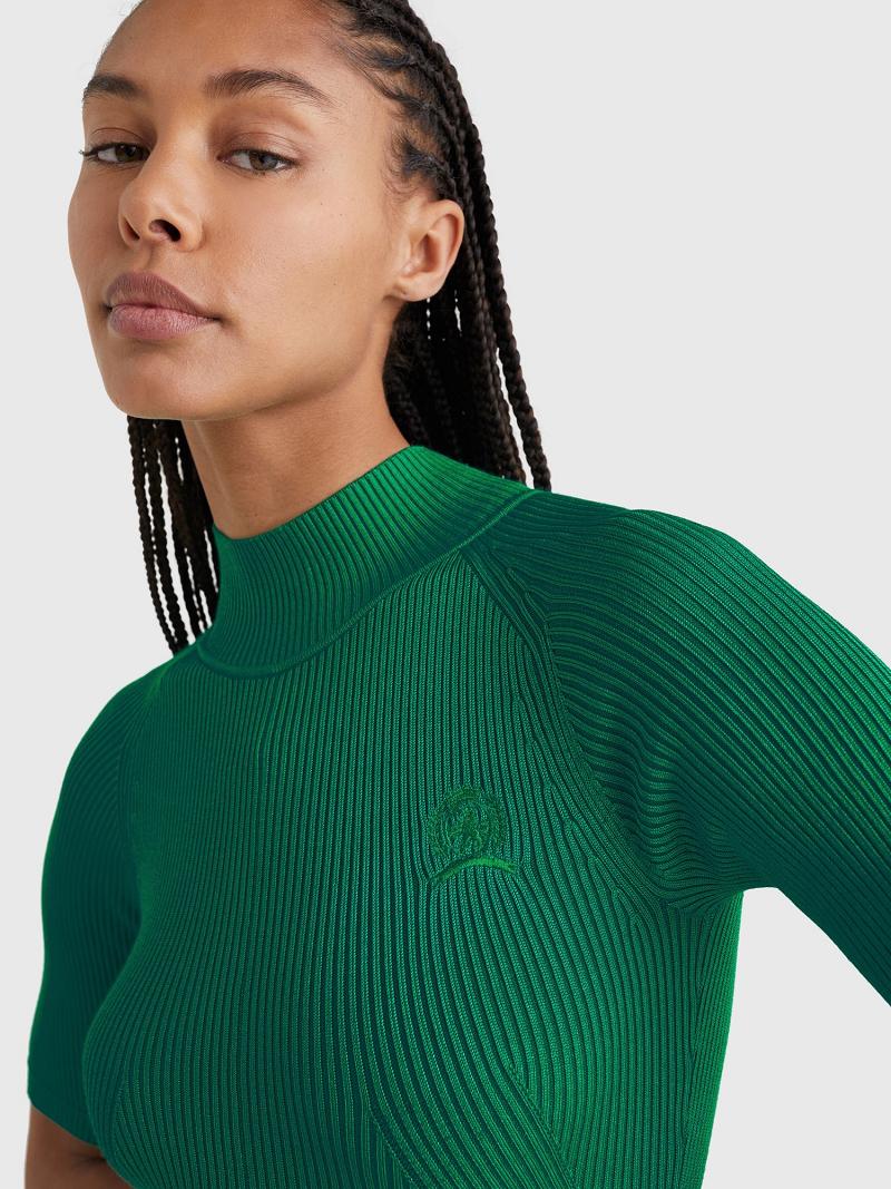 Peignoir Tommy Hilfiger Slim Fit Mockneck Femme Vert | FR_W21122