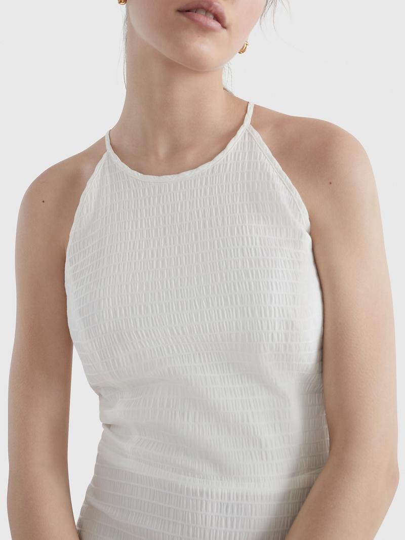 Peignoir Tommy Hilfiger Solid Tiered Halter Femme Blanche | FR_W21124