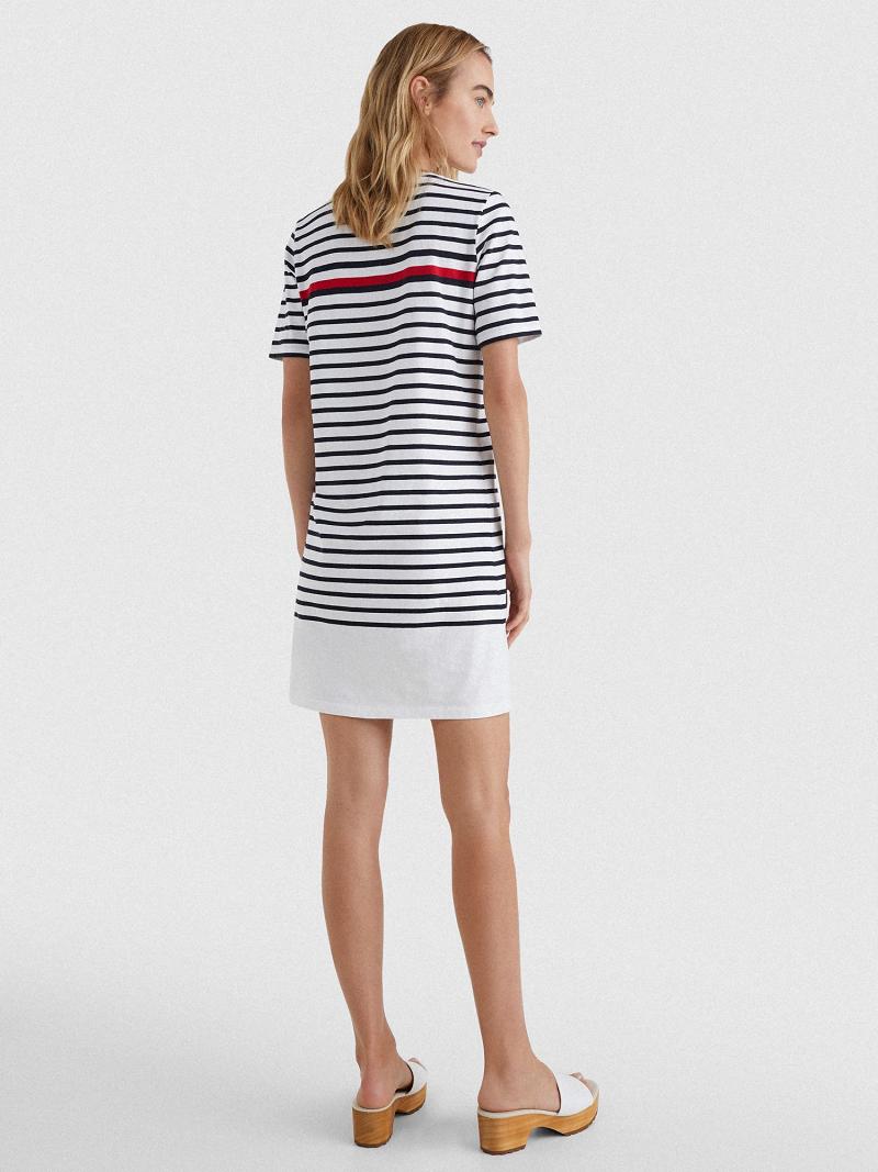 Peignoir Tommy Hilfiger Stripe T-Shirt Femme Rouge Blanche Bleu | FR_W21127